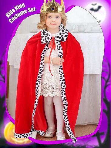 4 Pcs King Costume for Kids Red Cloak Child Robe with Golves Golden Crown Scepter Prince Cape Dress up for Boys Girls Halloween Role Play Party in Saudi Arabia