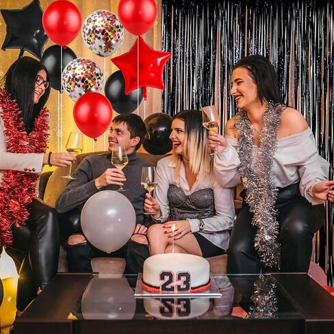 زينة عيد ميلاد للرجال والنساء، بالونات سوداء وحمراء، لافتة عيد ميلاد سعيد، ستارة ذات أهداب معدنية لمستلزمات حفلات عيد الميلاد الثامن عشر والثلاثين والأربعين والخمسين والستين in Kuwait