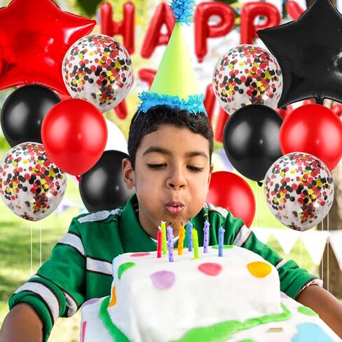 زينة عيد ميلاد للرجال والنساء، بالونات سوداء وحمراء، لافتة عيد ميلاد سعيد، ستارة ذات أهداب معدنية لمستلزمات حفلات عيد الميلاد الثامن عشر والثلاثين والأربعين والخمسين والستين in Kuwait