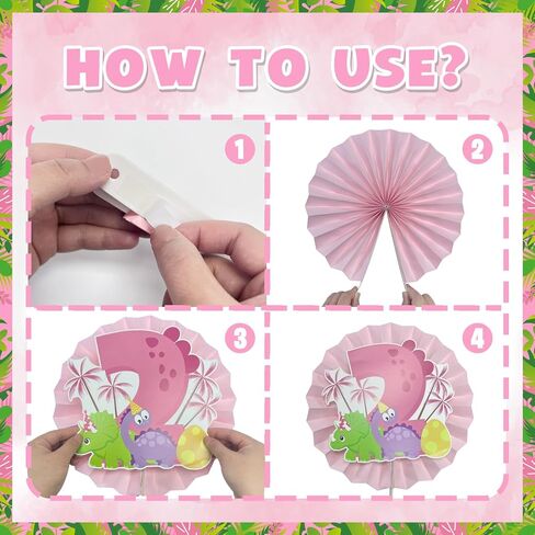 Pink Dinosaur Birthday Decorations for 2nd Girls, Two Rex Girl Dino Theme Party Decor Supplies - Backdrop, Banner, Tablecloth, Centerpieces, Temporary Tattoos, Fans Pompoms, Wall Signs in Saudi Arabia