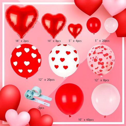 Valentines Day Balloon Arch Garland Kit, 120PCS Red Pink Heart Confetti Balloons with Red Heart Balloons for Valentine's Day Decorations Proposal Wedding Anniversary Engagement Party Decorations in Saudi Arabia