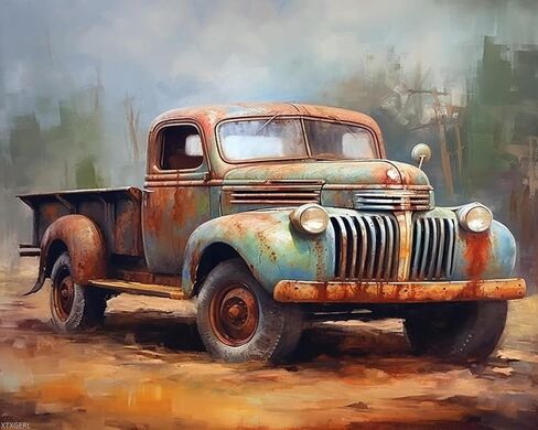 XTXGERL DIY Oil Paint by Numbers for Adults, Retro Car Truck Vintage Car, Rural Landscape, Painting by Number Kits, Acrylic Drawing Paintwork with Canvas for Beginners, 40x50cm in Saudi Arabia