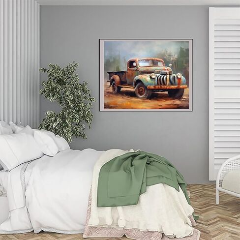 XTXGERL DIY Oil Paint by Numbers for Adults, Retro Car Truck Vintage Car, Rural Landscape, Painting by Number Kits, Acrylic Drawing Paintwork with Canvas for Beginners, 40x50cm in Saudi Arabia