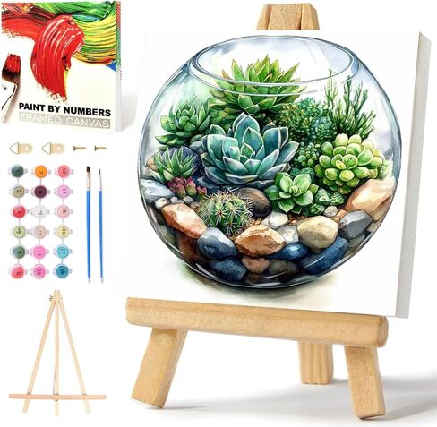 xcemhil Paint by Numbers Kit for Adults with Frame, Succulent Paint by Number for Adults, Adult Paint by Number Kits on Canvas for Gift Home Wall Decor 10x10in in Saudi Arabia