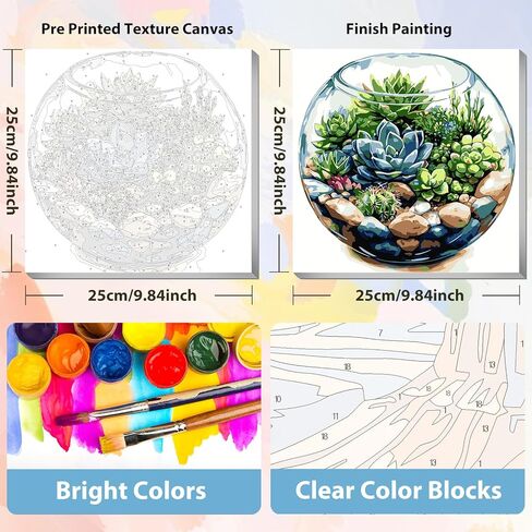 xcemhil Paint by Numbers Kit for Adults with Frame, Succulent Paint by Number for Adults, Adult Paint by Number Kits on Canvas for Gift Home Wall Decor 10x10in in Saudi Arabia