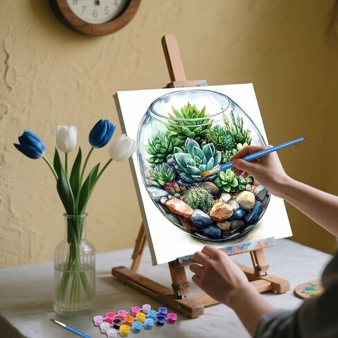 xcemhil Paint by Numbers Kit for Adults with Frame, Succulent Paint by Number for Adults, Adult Paint by Number Kits on Canvas for Gift Home Wall Decor 10x10in in Saudi Arabia