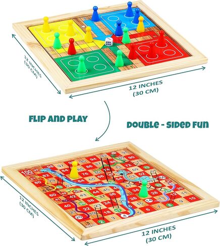 Ankit Toys & Games 5-in-1 Wooden Board Game Set Includes Ludo, Snakes & Ladders, Chess, Checkers, and Tic Tac Toe. Portable Fun for Kids, Adults and Family Game Nights | 2 Reversible Boards in Saudi Arabia