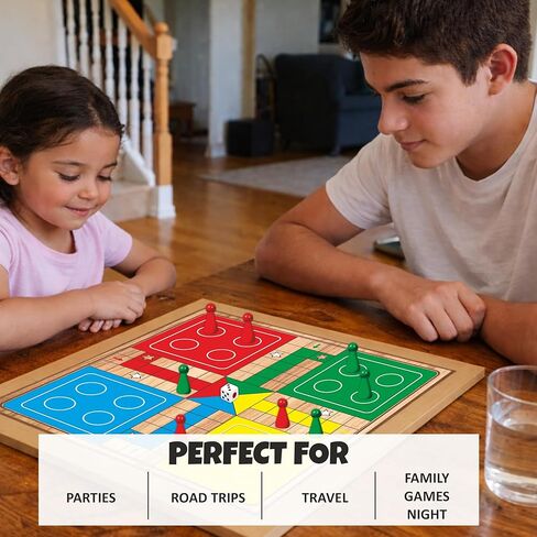 Ankit Toys & Games 5-in-1 Wooden Board Game Set Includes Ludo, Snakes & Ladders, Chess, Checkers, and Tic Tac Toe. Portable Fun for Kids, Adults and Family Game Nights | 2 Reversible Boards in Saudi Arabia