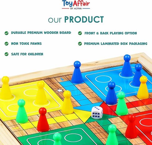 Ankit Toys & Games 5-in-1 Wooden Board Game Set Includes Ludo, Snakes & Ladders, Chess, Checkers, and Tic Tac Toe. Portable Fun for Kids, Adults and Family Game Nights | 2 Reversible Boards in Saudi Arabia
