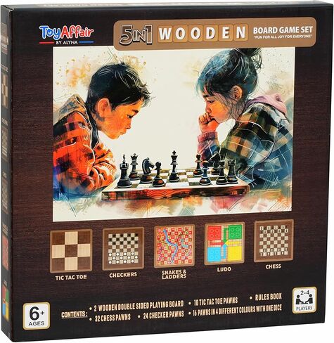 Ankit Toys & Games 5-in-1 Wooden Board Game Set Includes Ludo, Snakes & Ladders, Chess, Checkers, and Tic Tac Toe. Portable Fun for Kids, Adults and Family Game Nights | 2 Reversible Boards in Saudi Arabia