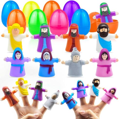 8 Pack Easter Eggs Filled Religious Finger Puppets Little Jesus Figures Toy Basket Stuffers Essential, Nativity Bible Toys Christian Easter Gift for kids Boys Girls Resurrection Eggs Hunt Party Favors in Saudi Arabia