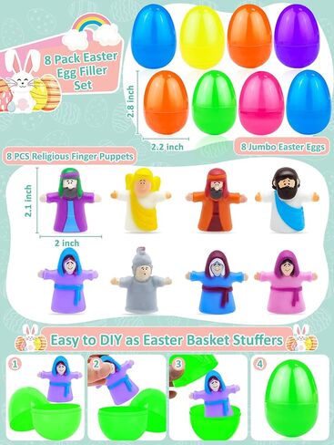 8 Pack Easter Eggs Filled Religious Finger Puppets Little Jesus Figures Toy Basket Stuffers Essential, Nativity Bible Toys Christian Easter Gift for kids Boys Girls Resurrection Eggs Hunt Party Favors in Saudi Arabia