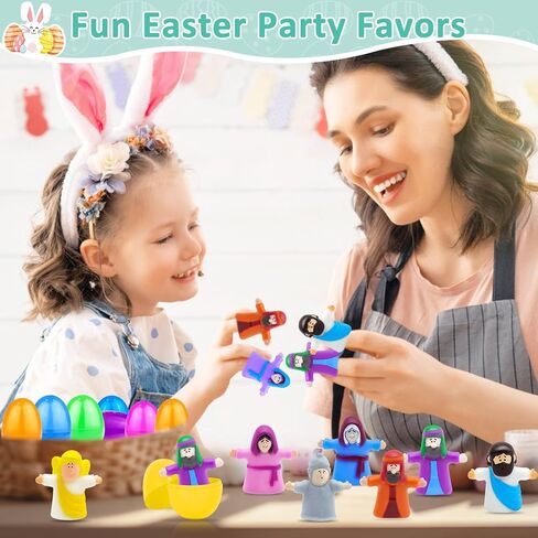8 Pack Easter Eggs Filled Religious Finger Puppets Little Jesus Figures Toy Basket Stuffers Essential, Nativity Bible Toys Christian Easter Gift for kids Boys Girls Resurrection Eggs Hunt Party Favors in Saudi Arabia