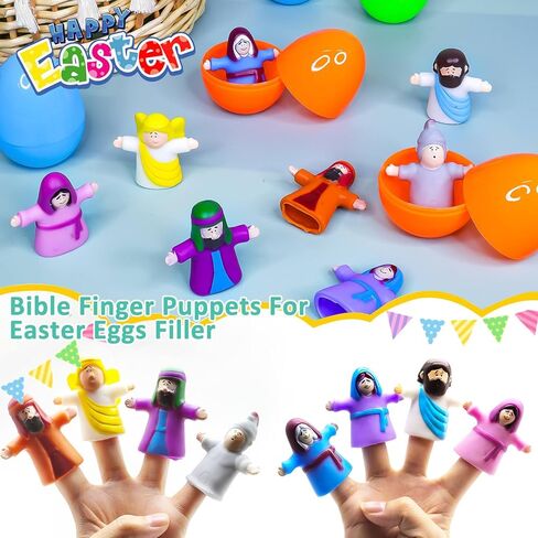 8 Pack Easter Eggs Filled Religious Finger Puppets Little Jesus Figures Toy Basket Stuffers Essential, Nativity Bible Toys Christian Easter Gift for kids Boys Girls Resurrection Eggs Hunt Party Favors in Saudi Arabia