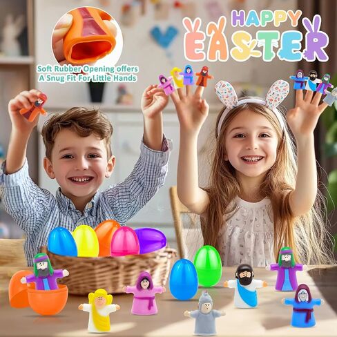 8 Pack Easter Eggs Filled Religious Finger Puppets Little Jesus Figures Toy Basket Stuffers Essential, Nativity Bible Toys Christian Easter Gift for kids Boys Girls Resurrection Eggs Hunt Party Favors in Saudi Arabia