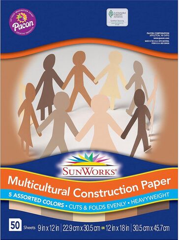 ورق بناء متعدد الثقافات من SunWorks، 5 ألوان متنوعة، 9 × 12 بوصة، 50 ورقة في كل عبوة، 5 عبوات in Saudi Arabia