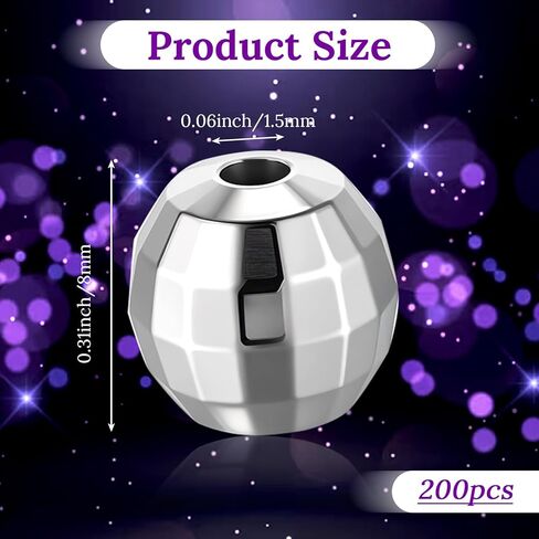 200Pcs Disco Ball Beads Round Silver Reflective Mirrorball Charms Mini Disco Ball Bracelet Necklace Jewelry Earrings Making Supplies for 70s 80s Costume DJ Dance Party, 8mm in Saudi Arabia