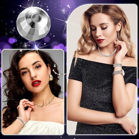 200Pcs Disco Ball Beads Round Silver Reflective Mirrorball Charms Mini Disco Ball Bracelet Necklace Jewelry Earrings Making Supplies for 70s 80s Costume DJ Dance Party, 8mm in Saudi Arabia