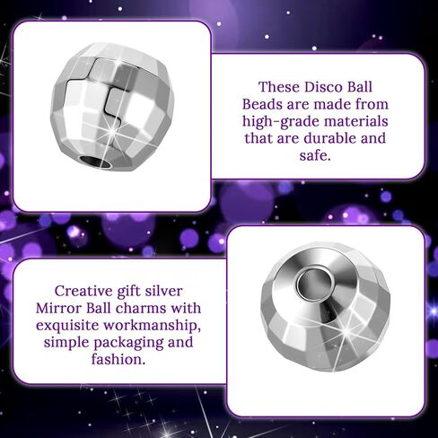 200Pcs Disco Ball Beads Round Silver Reflective Mirrorball Charms Mini Disco Ball Bracelet Necklace Jewelry Earrings Making Supplies for 70s 80s Costume DJ Dance Party, 8mm in Saudi Arabia