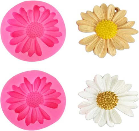 2PCS Daisy Flower Silicone Mold Chrysanthemum Mould 3D Flower Candle Mold for Cake Decoration Cupcake Toppers Candy Sugar Craft Gum Paste Clay Resin in Saudi Arabia