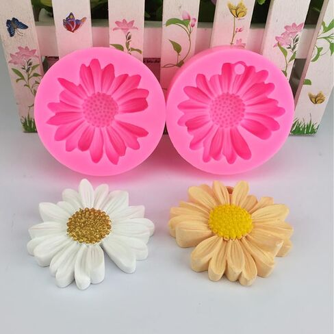2PCS Daisy Flower Silicone Mold Chrysanthemum Mould 3D Flower Candle Mold for Cake Decoration Cupcake Toppers Candy Sugar Craft Gum Paste Clay Resin in Saudi Arabia