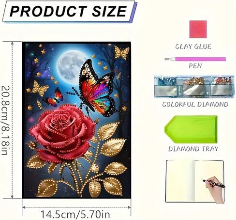 Rose Diamond Painting Notebook for Adults, A5 Diamonds Art Journal and DIY Sketchbook, Diamond Art Kit Supplies,Gift for Beginners, Craft Lovers, Artists. (Rose) in Kuwait