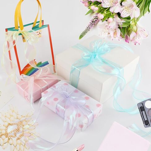 4 Rolls Laser Organza Ribbon 1-1/2 Inch Wide 10 Yards,Shimmer Sheer Chiffon Ribbon for Christmas Tree Gift Wrapping Bow Making Wedding Flower Bouquet Crafts(Blue Pink Purple Yellow in Saudi Arabia