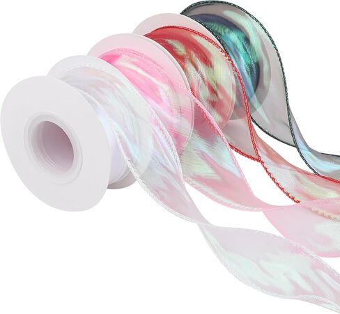 4 Rolls Laser Organza Ribbon 1-1/2 Inch Wide 10 Yards,Shimmer Sheer Chiffon Ribbon for Christmas Tree Gift Wrapping Bow Making Wedding Flower Bouquet Crafts(Blue Pink Purple Yellow in Saudi Arabia