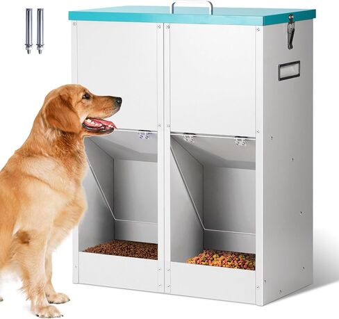 وحدة تغذية أوتوماتيكية للكلاب من الجاذبية لكلبين - لا تحتاج إلى تجميع، سعة 46 رطل، موزع طعام للكلاب ذاتي التغذية من المعدن المجلفن، وحدة تغذية مزدوجة للحيوانات الأليفة للاستخدام الخارجي والداخلي in Kuwait
