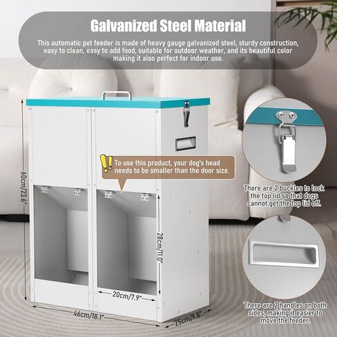 وحدة تغذية أوتوماتيكية للكلاب من الجاذبية لكلبين - لا تحتاج إلى تجميع، سعة 46 رطل، موزع طعام للكلاب ذاتي التغذية من المعدن المجلفن، وحدة تغذية مزدوجة للحيوانات الأليفة للاستخدام الخارجي والداخلي in Kuwait