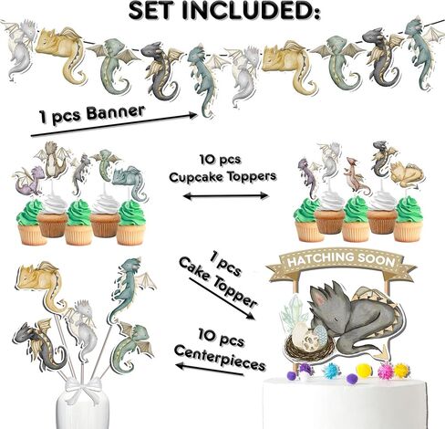 Dragon Baby Shower Decorations Set with Banner Cupcake Toppers Cake Topper and Centerpieces Fantasy Birthday Party Supplies Hatching Soon Theme in Saudi Arabia