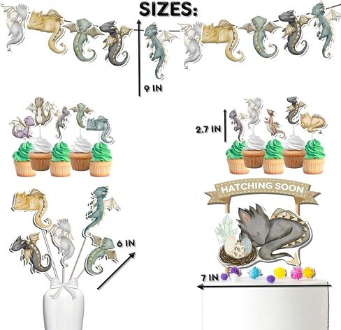Dragon Baby Shower Decorations Set with Banner Cupcake Toppers Cake Topper and Centerpieces Fantasy Birthday Party Supplies Hatching Soon Theme in Saudi Arabia