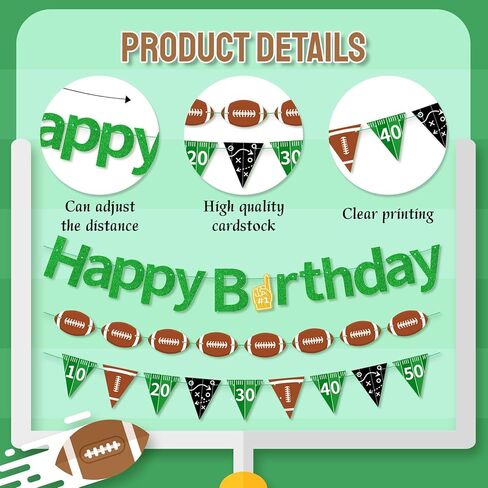 Football Happy Birthday Banner - Pre-strung Party Decorations for Kids Adults, Fantasy Football Theme Yard Sign in Kuwait