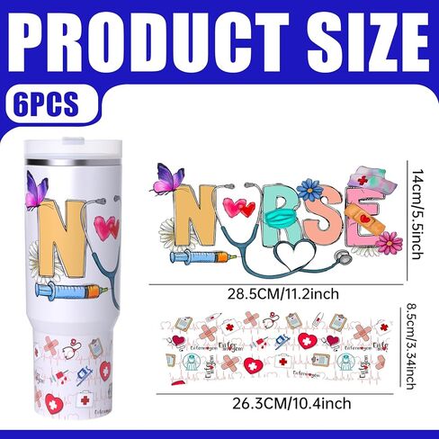 UV DTF Cup Wrap 6 Sheets Nurse Life Rub On Transfer for 40oz Glass Tumbler, Water Bottle in Saudi Arabia