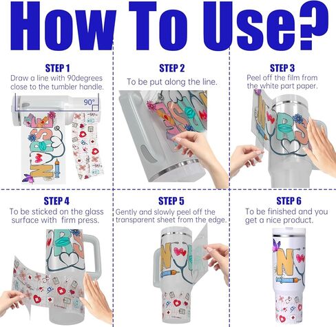 UV DTF Cup Wrap 6 Sheets Nurse Life Rub On Transfer for 40oz Glass Tumbler, Water Bottle in Saudi Arabia