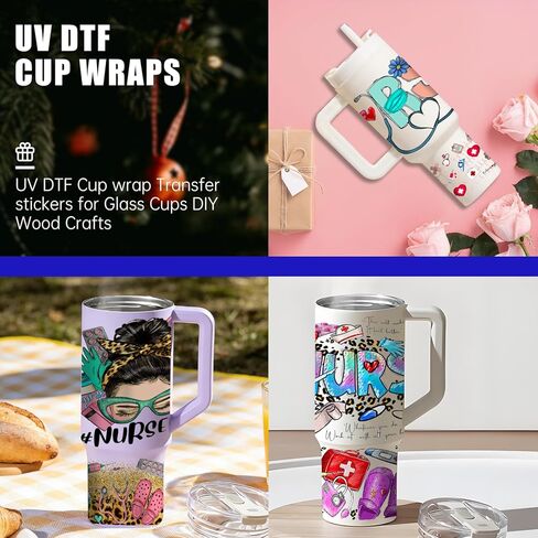 UV DTF Cup Wrap 6 Sheets Nurse Life Rub On Transfer for 40oz Glass Tumbler, Water Bottle in Saudi Arabia