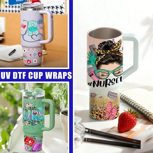 UV DTF Cup Wrap 6 Sheets Nurse Life Rub On Transfer for 40oz Glass Tumbler, Water Bottle in Saudi Arabia