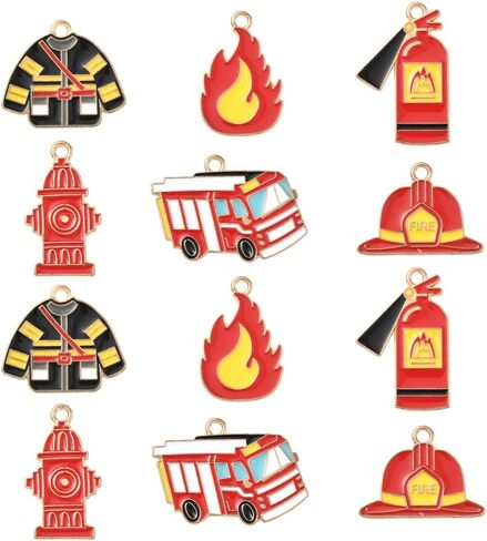 SUNNYCLUE 1 صندوق 24 قطعة 6 أنماط رجال الإطفاء سحر شاحنة إطفاء سحر السائبة سبائك الذهب المعدنية المينا رجل الإطفاء تحت عنوان محركات النار لهب المعلقات لصنع المجوهرات قلادة سوار أقراط الحرف اليدوية DIY in Kuwait