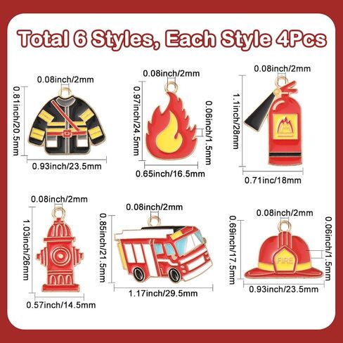 SUNNYCLUE 1 صندوق 24 قطعة 6 أنماط رجال الإطفاء سحر شاحنة إطفاء سحر السائبة سبائك الذهب المعدنية المينا رجل الإطفاء تحت عنوان محركات النار لهب المعلقات لصنع المجوهرات قلادة سوار أقراط الحرف اليدوية DIY in Kuwait