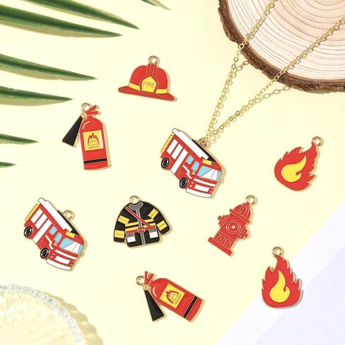 SUNNYCLUE 1 صندوق 24 قطعة 6 أنماط رجال الإطفاء سحر شاحنة إطفاء سحر السائبة سبائك الذهب المعدنية المينا رجل الإطفاء تحت عنوان محركات النار لهب المعلقات لصنع المجوهرات قلادة سوار أقراط الحرف اليدوية DIY in Kuwait