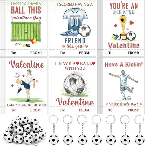 36 Set Valentines Football Sports Card Gifts for Kids Boys, Foam Stress Balls Keychains for Classroom Boys Exchange Gift Party Favor Supplies in Saudi Arabia