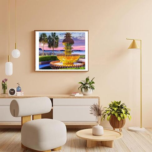 XTXGERL Painting Pineapple Fountain Charleston South Carolina USA Painting by Numbers DIY Unique Canvas Oil Painting Kit Digital Paintings 16x20in in Saudi Arabia
