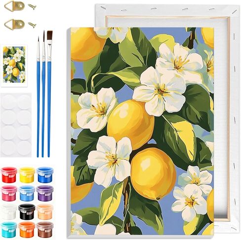 GHHKUD Lemon Paint by Numbers Kits with Frame for Adults Beginners, DIY Summer Flower Paint by Numbers for Kids, Painting Art on Canvas Gifts Home Wall Decor 20x30cm in Saudi Arabia