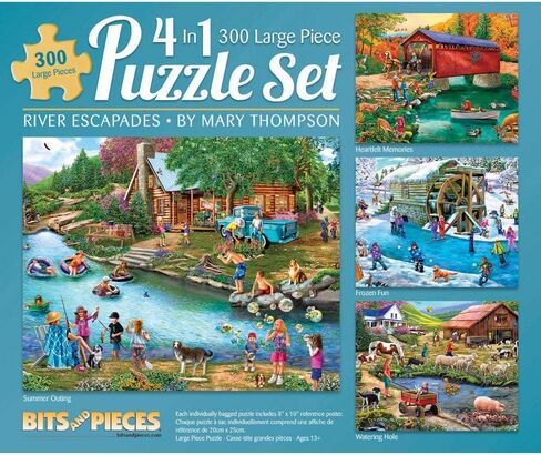 Bits and Pieces – 4-in-1 Multi-Pack 300 Piece Jigsaw Puzzles for Adults – River Escapades by Artist Mary Thompson, Completed Puzzle Size: 16" x 20" in Saudi Arabia