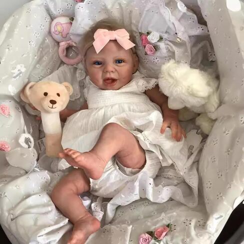 Angelbaby Reborn Realistic Baby Girl Dolls 22 inch Perfectly Cute Soft Silicone Newborn Dolls Open Mouth Real Life Sweet Toddler Doll Soft Cloth Body Reborn Child Doll Toys in Saudi Arabia