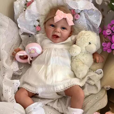 Angelbaby Reborn Realistic Baby Girl Dolls 22 inch Perfectly Cute Soft Silicone Newborn Dolls Open Mouth Real Life Sweet Toddler Doll Soft Cloth Body Reborn Child Doll Toys in Saudi Arabia