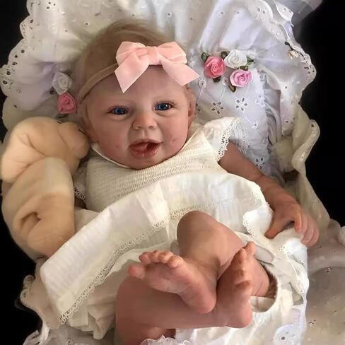 Angelbaby Reborn Realistic Baby Girl Dolls 22 inch Perfectly Cute Soft Silicone Newborn Dolls Open Mouth Real Life Sweet Toddler Doll Soft Cloth Body Reborn Child Doll Toys in Saudi Arabia
