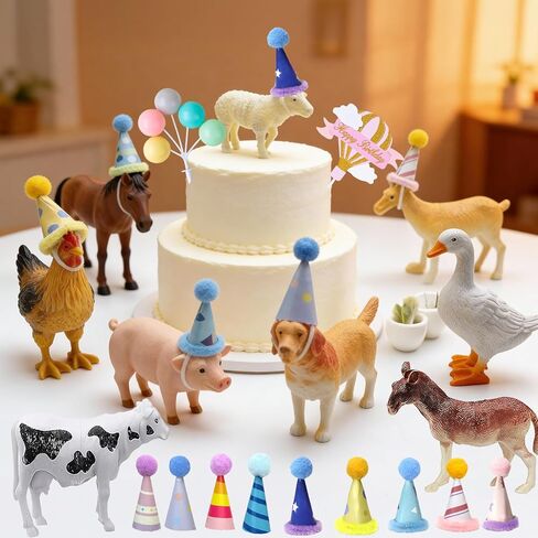 26 Pcs Dog Birthday Cake Topper Set - Puppy Birthday Party Decorations with 8 Animal Figures, Mini Hats, Happy Birthday Sign & Balloon Topper for Dog Themed Party Supplies in Saudi Arabia