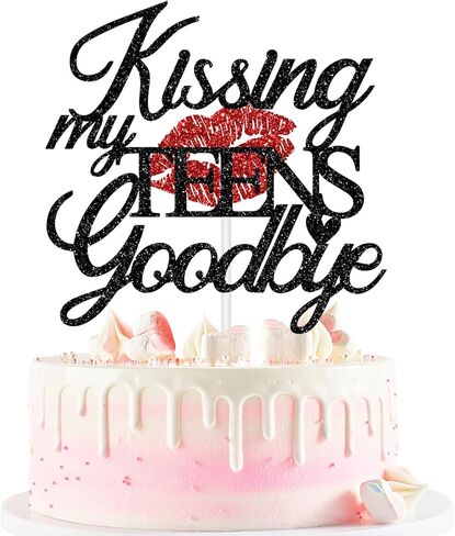 Kissing My Teens Goodbye Cake Topper, Happy 20th Birthday Cake Decor, Funeral for My Youth, Happy 20th Birthday Anniversary Party Decorations Supplies for Adults in Saudi Arabia