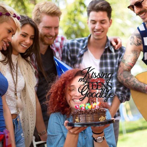 Kissing My Teens Goodbye Cake Topper, Happy 20th Birthday Cake Decor, Funeral for My Youth, Happy 20th Birthday Anniversary Party Decorations Supplies for Adults in Saudi Arabia